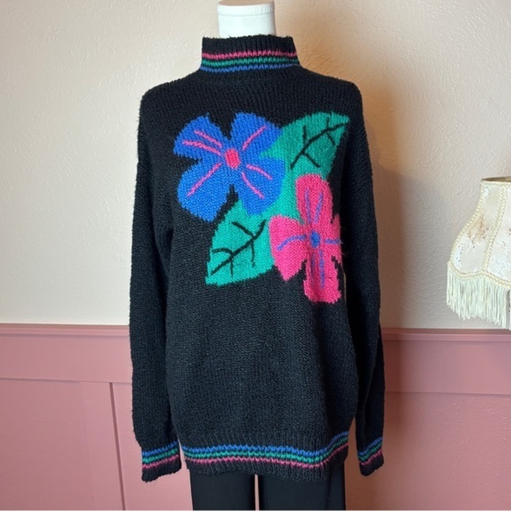 80s vtg retro floral knit neon hawaii sweater

ashleigh morgan
sz 40/40 w
black